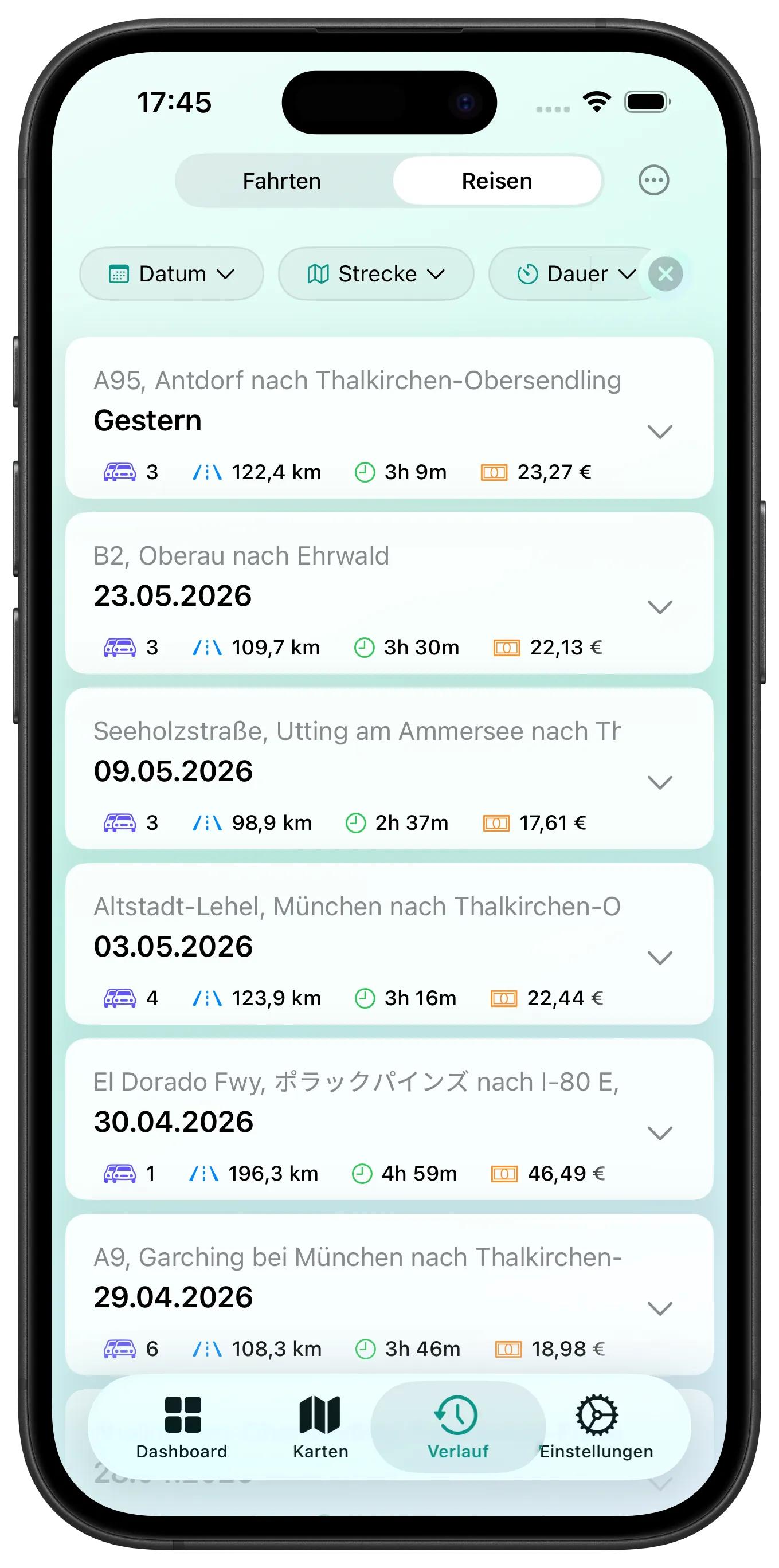 History List with Filters