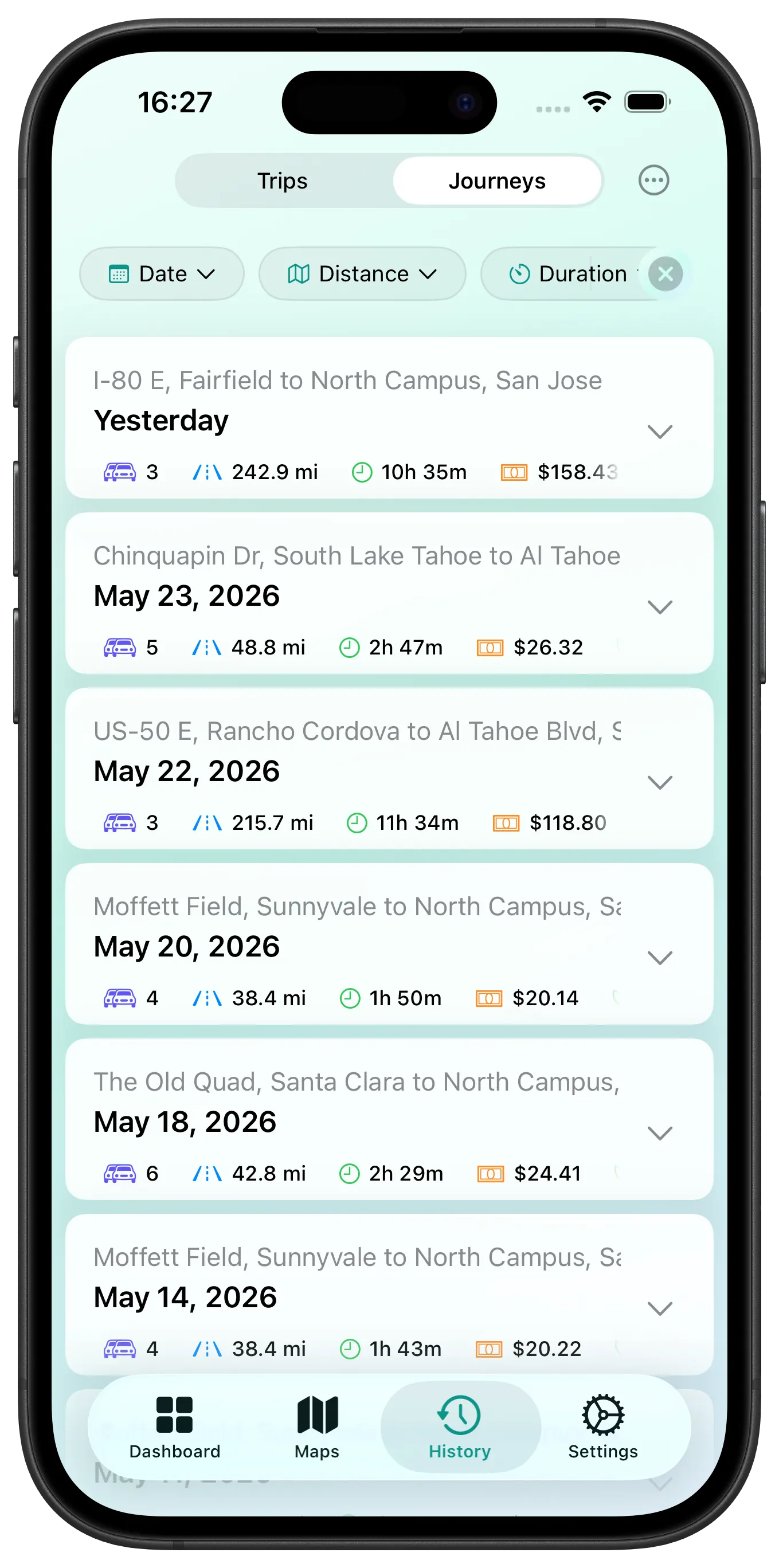 Journeys History screenshot
