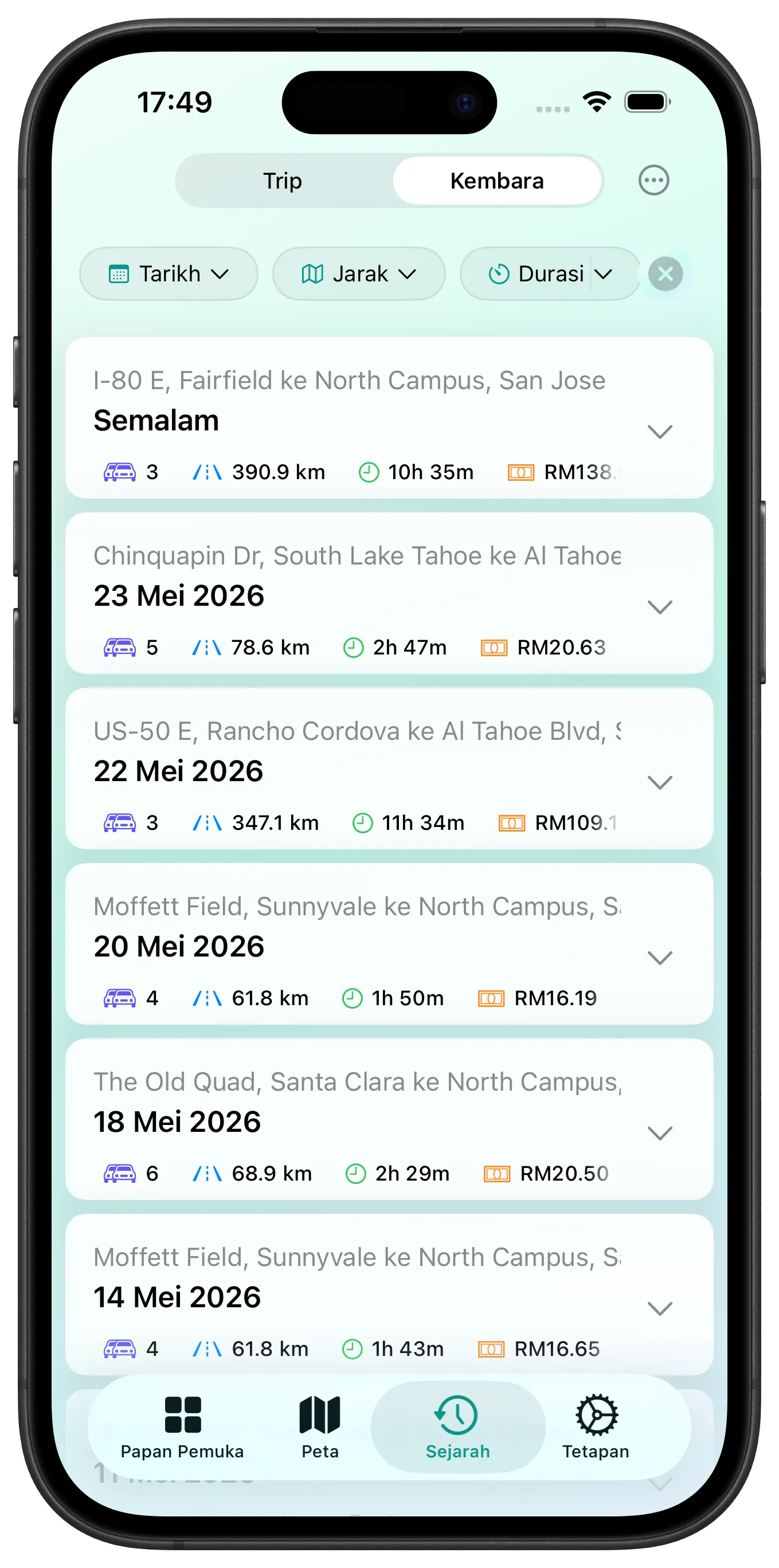 History List with Filters